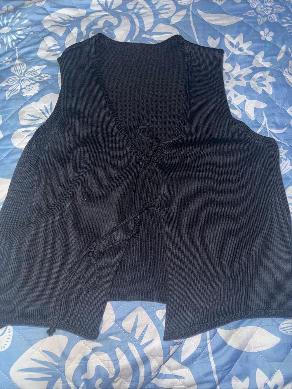 Black Knit Tie-Front Vest